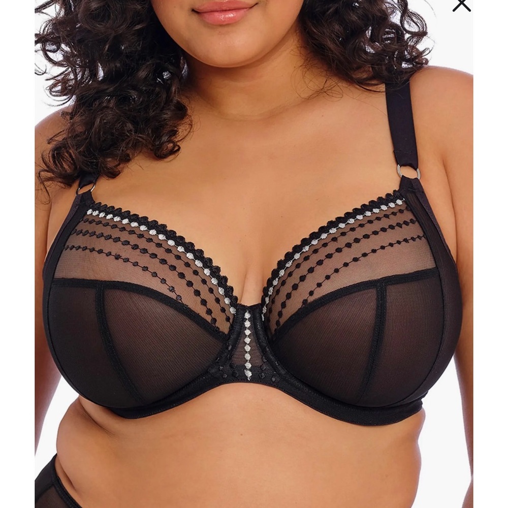 Matilda Full Figure Underwire Sheer Lace Embellished Black Bra - by Elomi